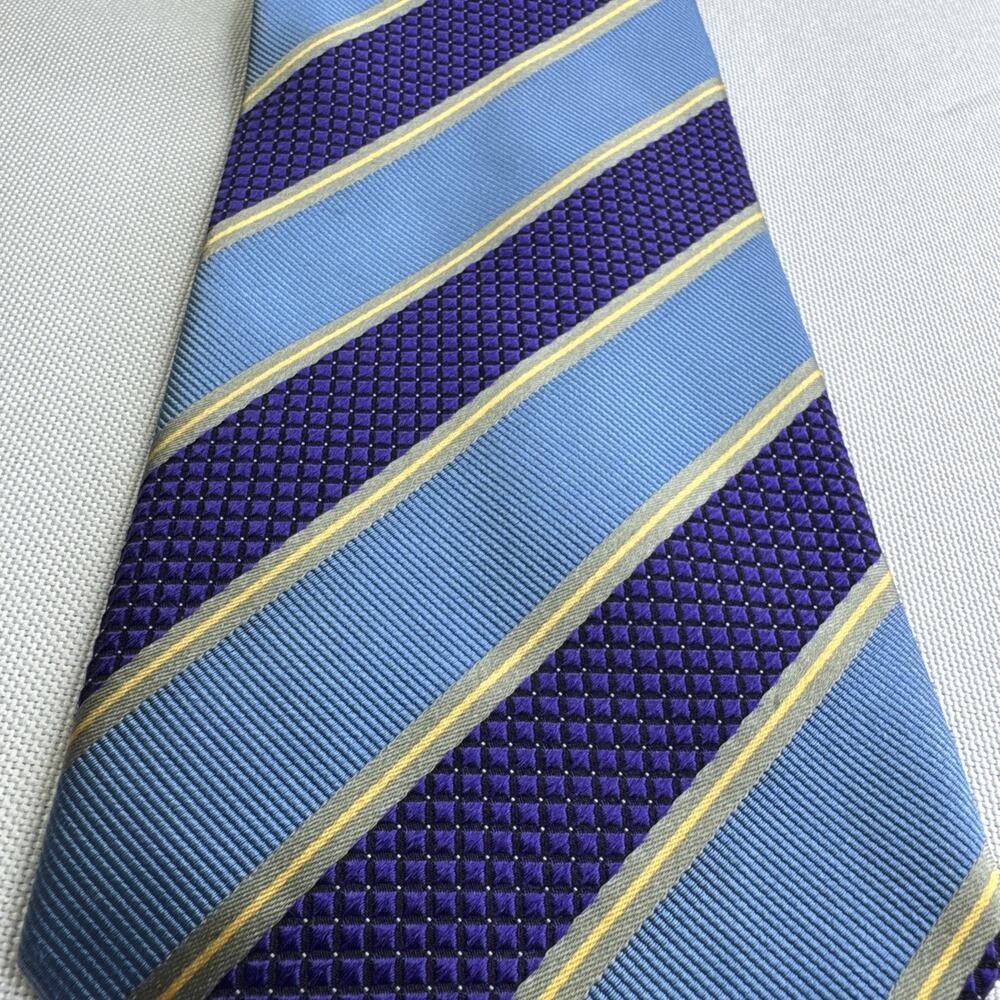Vintage HENRY JACOBSON Men's 100% Silk Necktie Hand Made Striped Purple/Blue EUC